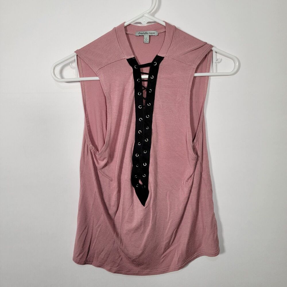 Charlotte Russe Mauve Stripe Lace Up Front Short Sleeve Top Size Small